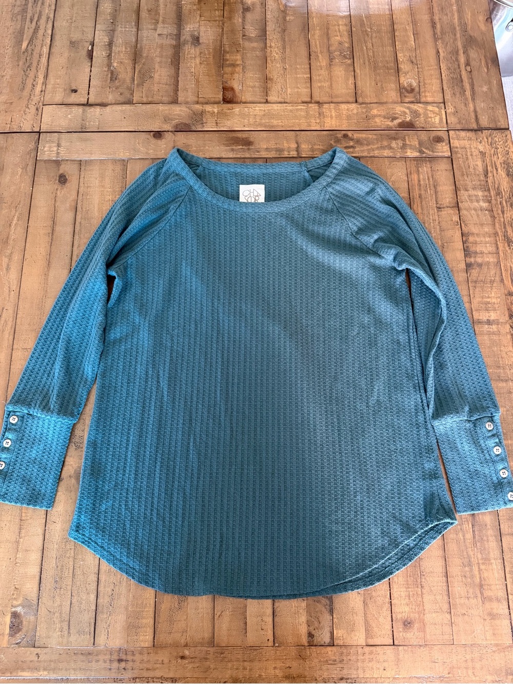 Chaser Teal Waffle-Knit Long Sleeve Top